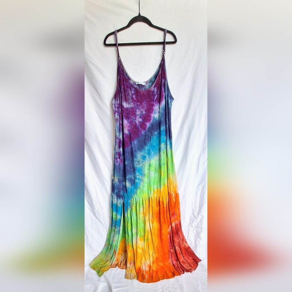3x Rainbow Tie-Dye Maxi Slip Dress